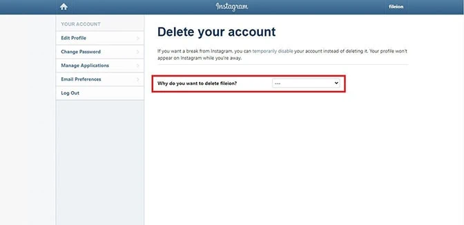 Select the reason for deleting your Account