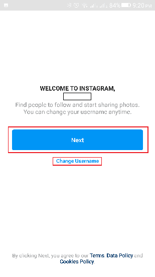 Click on Next or Change Username