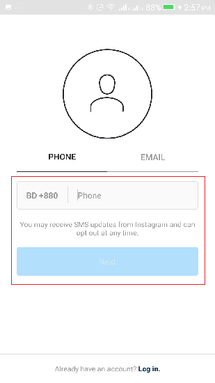 Create Instagram account using phone number