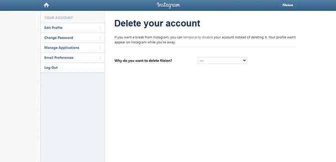 Visit the deletion page of Instagram